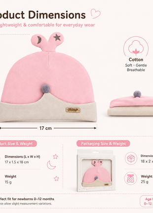 Newborn Cotton Bear Ear Baby Hat, Pink Star Ear Infant Cap, Soft Warm Antistatic Beanie