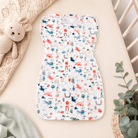 Baby Swaddle Sleep Sack with Twin Zip Closure, Functional Newborn Wrap Blanket, Nature Friends