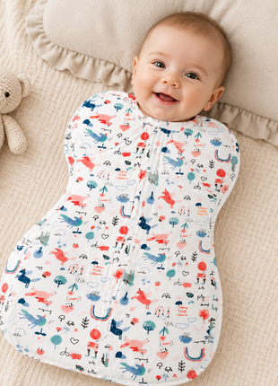 Baby Swaddle Sleep Sack with Twin Zip Closure, Functional Newborn Wrap Blanket, Nature Friends