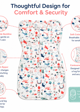 Baby Swaddle Sleep Sack with Twin Zip Closure, Functional Newborn Wrap Blanket, Nature Friends