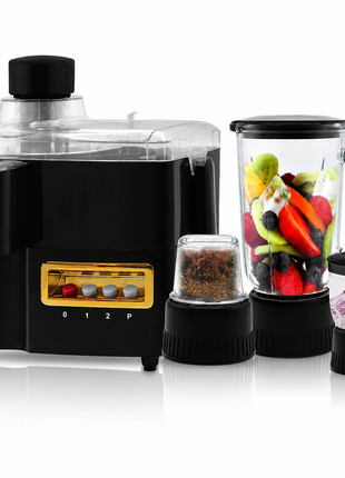 700W Juice Extractor Blender Grinder with 2 Speed & Pulse, Continuous Flow, Stainless Steel Spinner, 3 Containers, Black