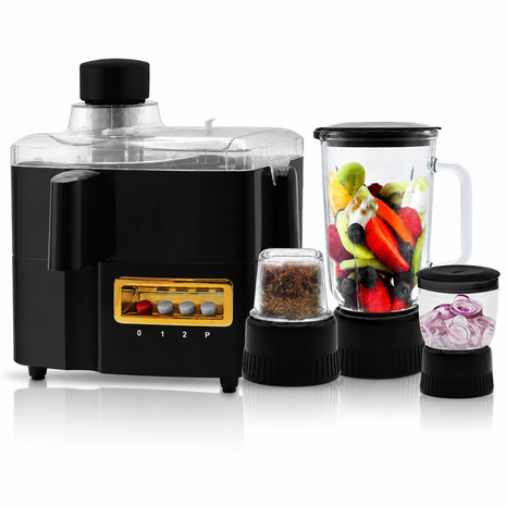 700W Juice Extractor Blender Grinder with 2 Speed & Pulse, Continuous Flow, Stainless Steel Spinner, 3 Containers, Black