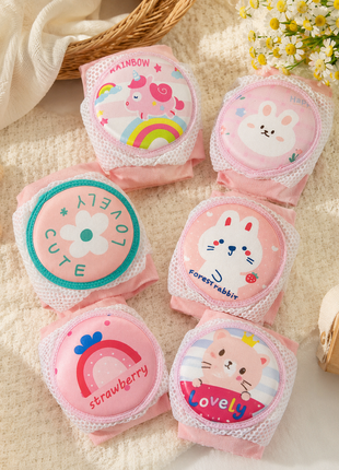 Baby Crawling Knee Pads – Soft Mesh Anti-Slip Cushioned Protectors – Breathable Cotton-Blend – Mixed Cartoon