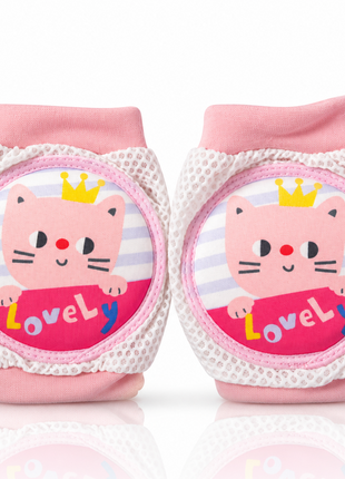 Baby Crawling Knee Pads – Soft Mesh Anti-Slip Cushioned Protectors – Breathable Cotton-Blend – Mixed Cartoon -Lovely Cat