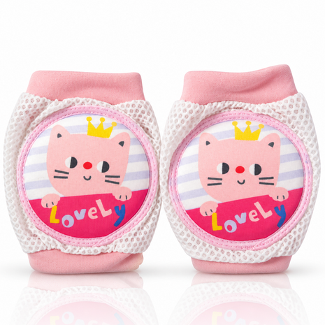 Baby Crawling Knee Pads – Soft Mesh Anti-Slip Cushioned Protectors – Breathable Cotton-Blend – Mixed Cartoon -Lovely Cat