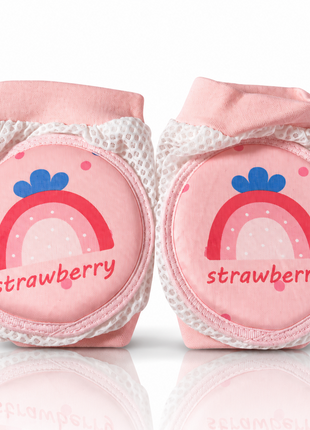 Baby Crawling Knee Pads – Soft Mesh Anti-Slip Cushioned Protectors – Breathable Cotton-Blend – Mixed Cartoon - Strawberry 1