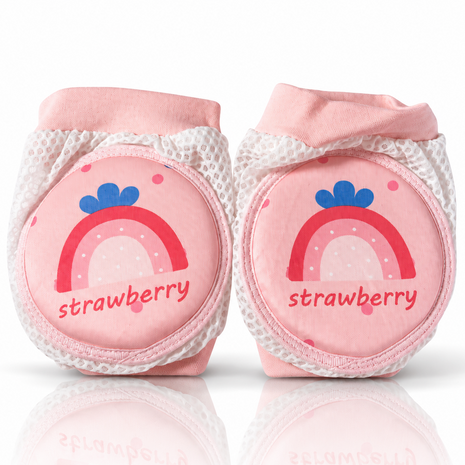 Baby Crawling Knee Pads – Soft Mesh Anti-Slip Cushioned Protectors – Breathable Cotton-Blend – Mixed Cartoon - Strawberry 1