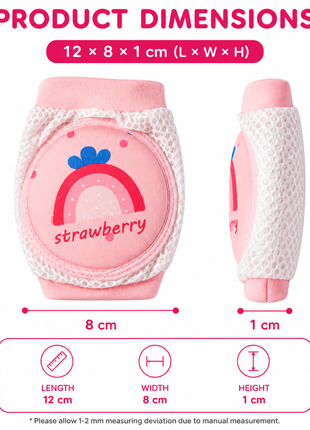 Baby Crawling Knee Pads – Soft Mesh Anti-Slip Cushioned Protectors – Breathable Cotton-Blend – Mixed Cartoon - Strawberry 1