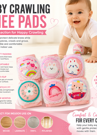 Baby Crawling Knee Pads – Soft Mesh Anti-Slip Cushioned Protectors – Breathable Cotton-Blend – Mixed Cartoon - Strawberry 1
