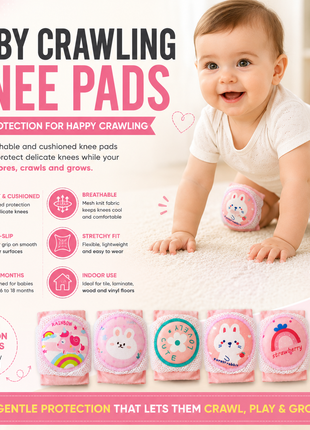 Baby Crawling Knee Pads – Soft Mesh Anti-Slip Cushioned Protectors – Breathable Cotton-Blend – Mixed Cartoon - Bunny