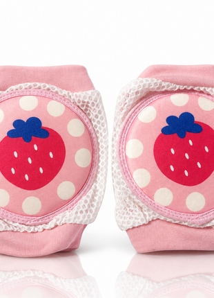 Baby Crawling Knee Pads – Soft Mesh Anti-Slip Cushioned Protectors – Breathable Cotton-Blend – Mixed Cartoon - Strawberry 2