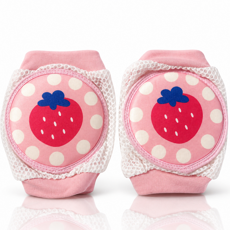 Baby Crawling Knee Pads – Soft Mesh Anti-Slip Cushioned Protectors – Breathable Cotton-Blend – Mixed Cartoon - Strawberry 2