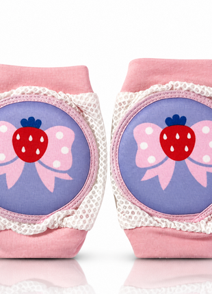 Baby Crawling Knee Pads – Soft Mesh Anti-Slip Cushioned Protectors – Breathable Cotton-Blend – Mixed Cartoon - Strawberry 3