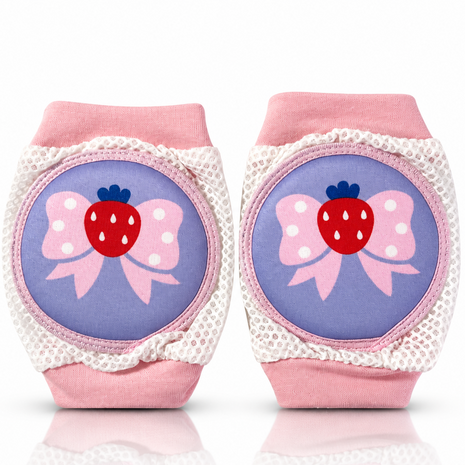 Baby Crawling Knee Pads – Soft Mesh Anti-Slip Cushioned Protectors – Breathable Cotton-Blend – Mixed Cartoon - Strawberry 3