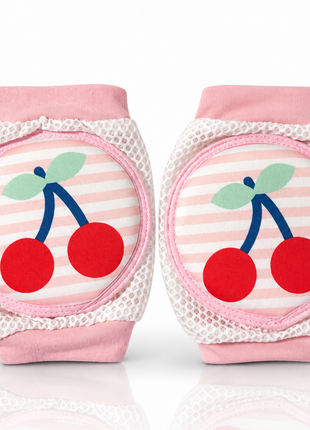Baby Crawling Knee Pads – Soft Mesh Anti-Slip Cushioned Protectors – Breathable Cotton-Blend – Mixed Cartoon - Cherry