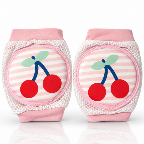 Baby Crawling Knee Pads – Soft Mesh Anti-Slip Cushioned Protectors – Breathable Cotton-Blend – Mixed Cartoon - Cherry