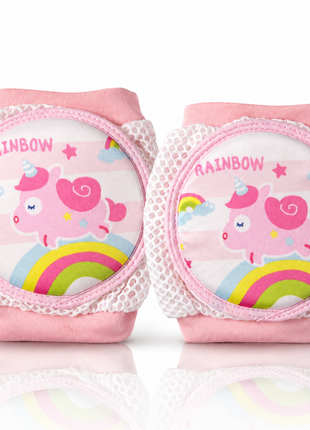 Baby Crawling Knee Pads – Soft Mesh Anti-Slip Cushioned Protectors – Breathable Cotton-Blend – Mixed Cartoon - Rainbow