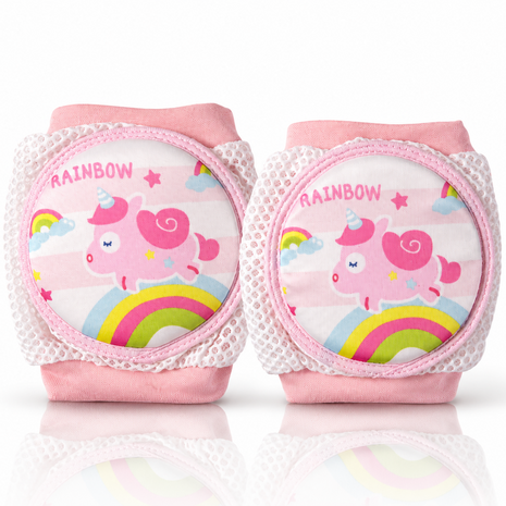 Baby Crawling Knee Pads – Soft Mesh Anti-Slip Cushioned Protectors – Breathable Cotton-Blend – Mixed Cartoon - Rainbow