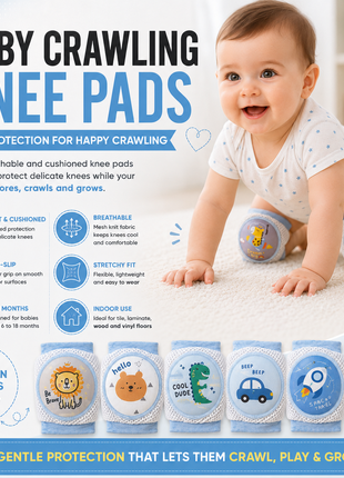 Baby Crawling Knee Pads – Soft Mesh Anti-Slip Cushioned Protectors – Breathable Cotton-Blend – Mixed Cartoon - Green