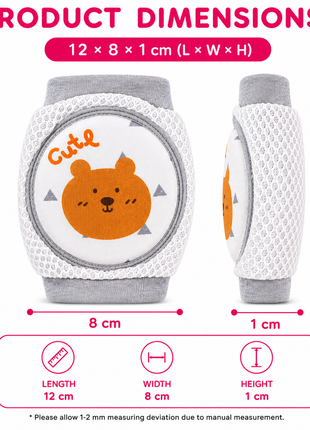 Baby Crawling Knee Pads – Soft Mesh Anti-Slip Cushioned Protectors – Breathable Cotton-Blend – Mixed Cartoon - Bear Grey