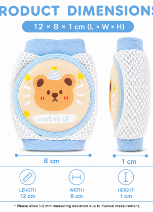Baby Crawling Knee Pads – Soft Mesh Anti-Slip Cushioned Protectors – Breathable Cotton-Blend – Mixed Cartoon - Bear Blue