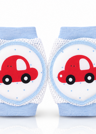 Baby Crawling Knee Pads – Soft Mesh Anti-Slip Cushioned Protectors – Breathable Cotton-Blend – Mixed Cartoon - Car 1