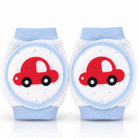 Baby Crawling Knee Pads – Soft Mesh Anti-Slip Cushioned Protectors – Breathable Cotton-Blend – Mixed Cartoon - Car 1