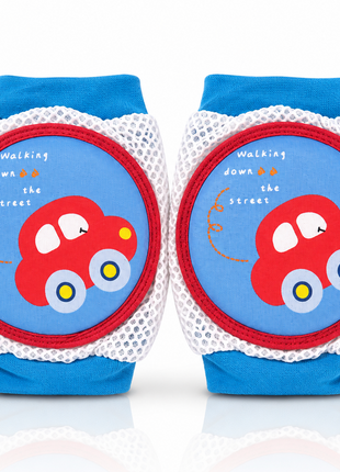 Baby Crawling Knee Pads – Soft Mesh Anti-Slip Cushioned Protectors – Breathable Cotton-Blend – Mixed Cartoon - Car 2