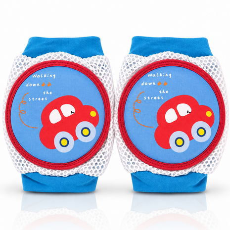 Baby Crawling Knee Pads – Soft Mesh Anti-Slip Cushioned Protectors – Breathable Cotton-Blend – Mixed Cartoon - Car 2
