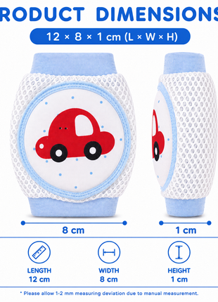 Baby Crawling Knee Pads – Soft Mesh Anti-Slip Cushioned Protectors – Breathable Cotton-Blend – Mixed Cartoon - Car 1