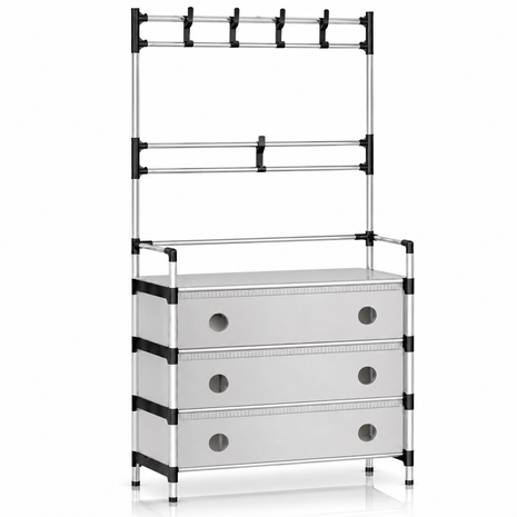 4-Tier Shoe Storage Cabinet with Coat Rack, Removable Shelf Divider, Galvanised Steel Tube & PP Panels (Copy)