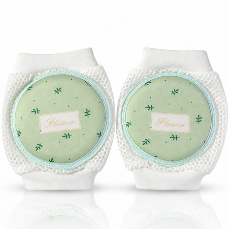 Baby Crawling Knee Pads – Soft Mesh Anti-Slip Cushioned Protectors – Breathable Cotton-Blend – Mixed Cartoon - Green