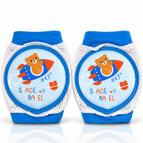 Baby Crawling Knee Pads – Soft Mesh Anti-Slip Cushioned Protectors – Breathable Cotton-Blend – Mixed Cartoon - Rocket