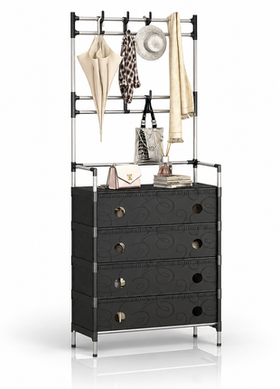 4-Tier Shoe Storage Cabinet with Coat Rack, Removable Shelf Divider, Galvanised Steel Tube & PP Panels
