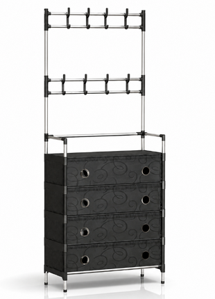 4-Tier Shoe Storage Cabinet with Coat Rack, Removable Shelf Divider, Galvanised Steel Tube & PP Panels