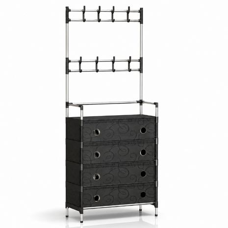 4-Tier Shoe Storage Cabinet with Coat Rack, Removable Shelf Divider, Galvanised Steel Tube & PP Panels