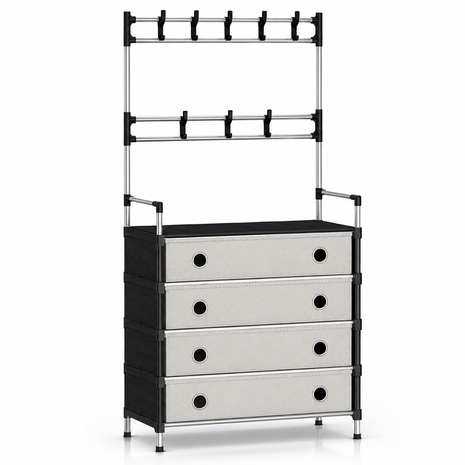 4-Tier Shoe Storage Cabinet with Coat Rack, Removable Shelf Divider, Galvanised Steel Tube & PP Panels