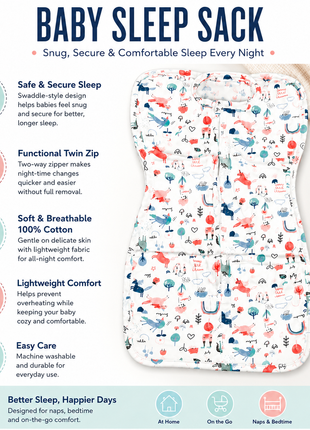 Baby Swaddle Sleep Sack with Twin Zip Closure, Functional Newborn Wrap Blanket, Nature Friends