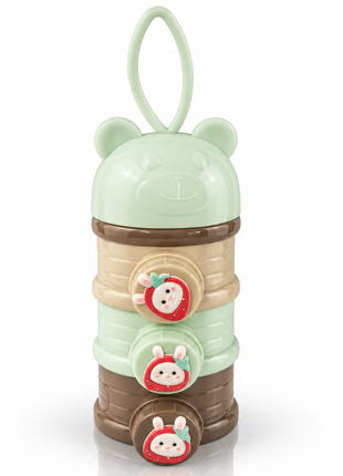 Portable 3-Layer Baby Formula Dispenser Food Grade PP Milk Powder & Snack Storage Container with Silicone Carry Handle