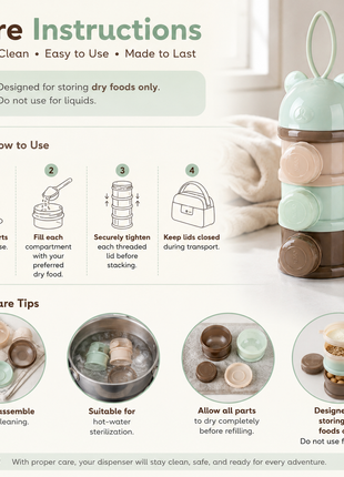 Portable 3-Layer Baby Formula Dispenser Food Grade PP Milk Powder & Snack Storage Container with Silicone Carry Handle