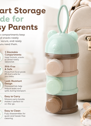 Portable 3-Layer Baby Formula Dispenser Food Grade PP Milk Powder & Snack Storage Container with Silicone Carry Handle