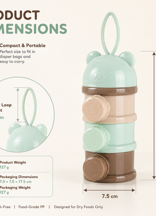 Portable 3-Layer Baby Formula Dispenser Food Grade PP Milk Powder & Snack Storage Container with Silicone Carry Handle