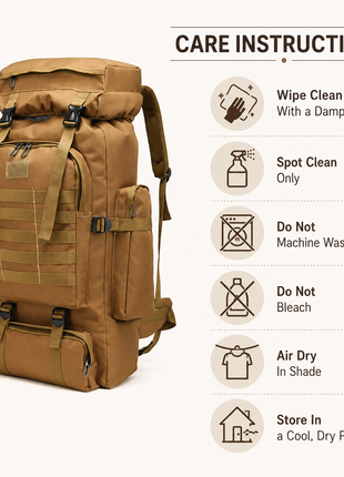 80L Tactical Hiking Backpack – Waterproof 600D Oxford – Khaki