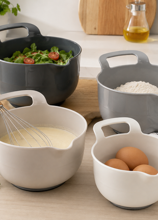 4-Piece Nesting Mixing Bowl Set with Handles & Pour Spouts | BPA-Free