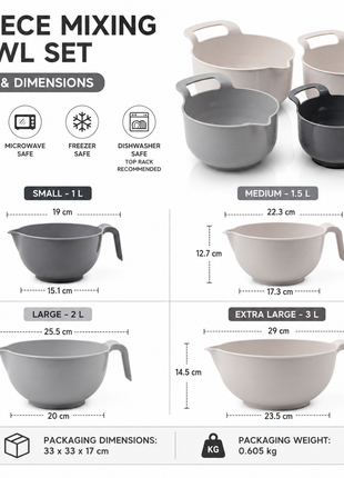 4-Piece Nesting Mixing Bowl Set with Handles & Pour Spouts | BPA-Free