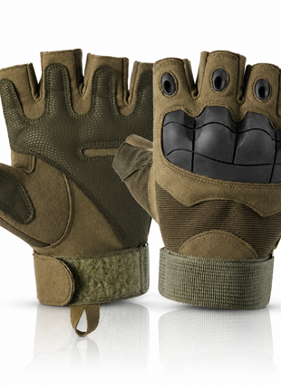 Half-Finger Hard Knuckle Outdoor Sports Gloves, Breathable Adjustable Tactical Riding Gloves -Green