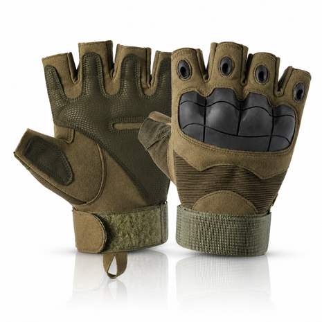 Half-Finger Hard Knuckle Outdoor Sports Gloves, Breathable Adjustable Tactical Riding Gloves -Green