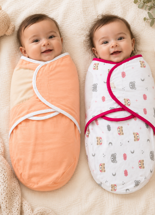100% Cotton Baby Swaddle with Hook-and-Loop – Small/Medium (0–3 Months) – 2 Pack