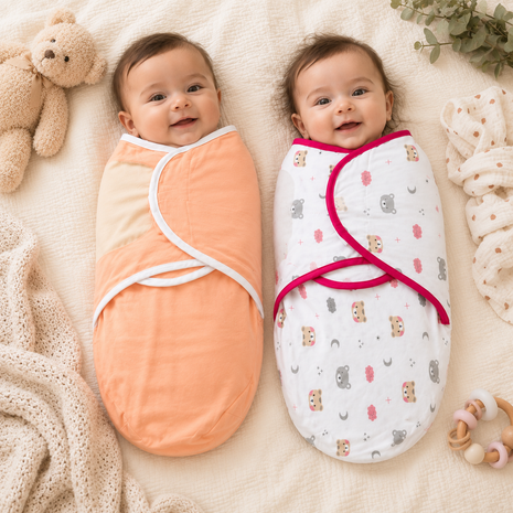 100% Cotton Baby Swaddle with Hook-and-Loop – Small/Medium (0–3 Months) – 2 Pack