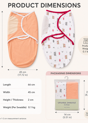 100% Cotton Baby Swaddle with Hook-and-Loop – Small/Medium (0–3 Months) – 2 Pack